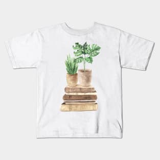 Cute Boho Plants and Books Kids T-Shirt